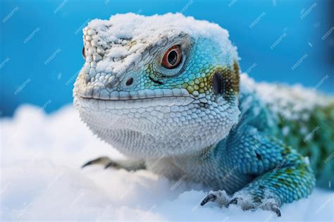 Premium AI Image | Arctic lizard in the snow closeup
