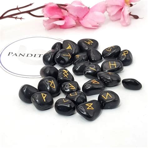 Black Agate Rune Stones Set - For Protection & Guidance - Pandit.com