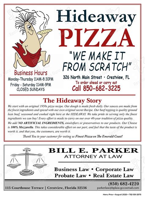 Menu at Hideaway Pizza pizzeria, Crestview, 326 N
