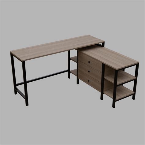 Kerry L Shaped Executive Desk with Drawers & Open Storage Shelves in ...