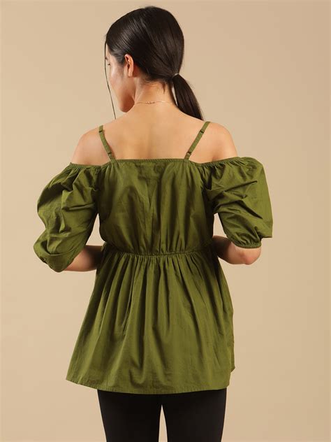 Marina Olive Cotton Cold Shoulder Peplum Nursing Maternity Top for Wom ...