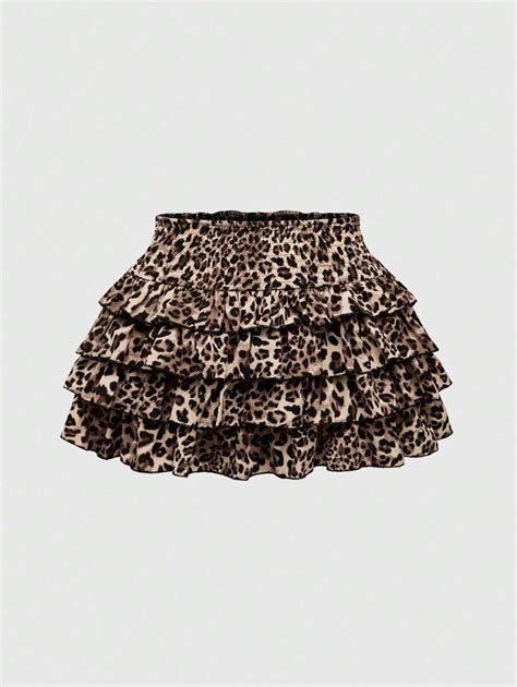 ROMWE Plus Size Y2K Leopard Print Pleated Minimalist Casual Skirt ...