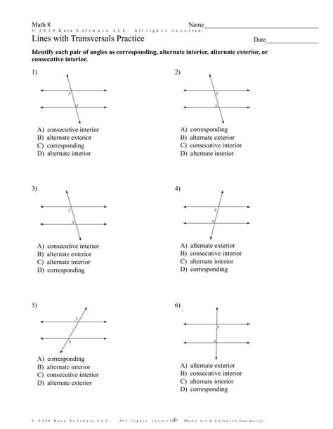 Parallel Lines and Transversal worksheet - Worksheets Library
