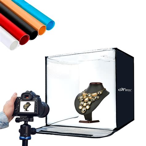 HIFFIN 40X40CM Portable Light Tent with Magnet LED Strips and Backgrou