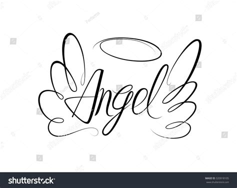 Vector Sketch Word Angel Two Wings Stock Vector (Royalty Free ...