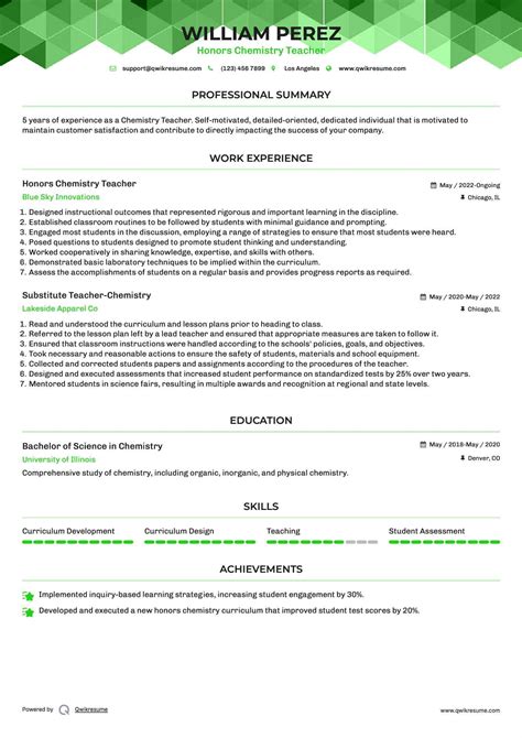 10+ Chemistry Teacher Resume Samples & Templates for 2025