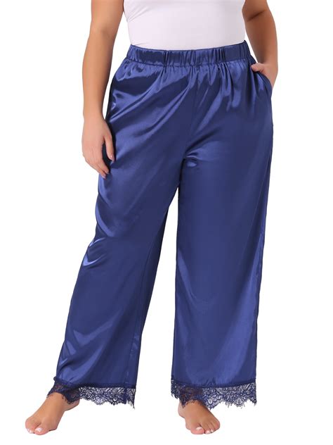 Agnes Orinda Women's Plus Size Lounge Pants Satin Lace Trim Elastic ...