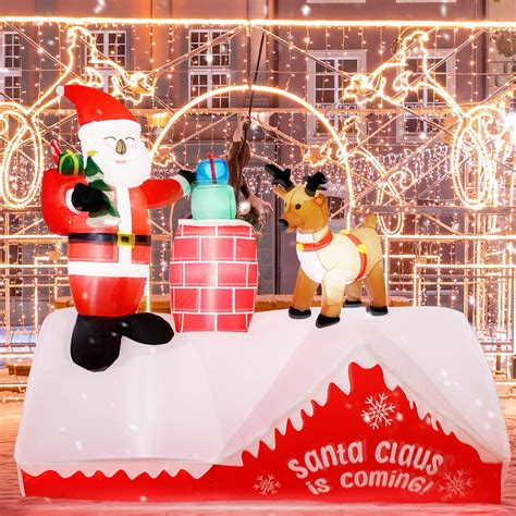 Santa And Reindeer Roof Decoration