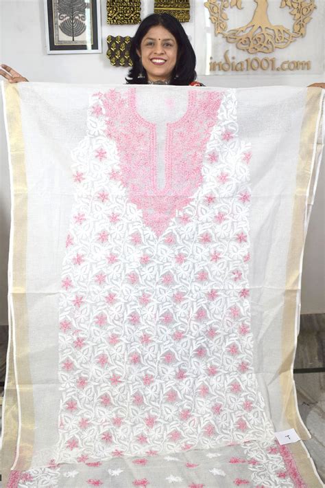 Designer Hand Embroidered Chikankari Tepchi work Kota Doria fabric No ...
