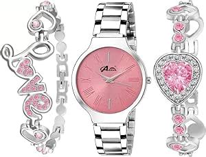 Buy Acnos Stainless Steel Premium Pink Dial Diamond Silver Analog Watch ...