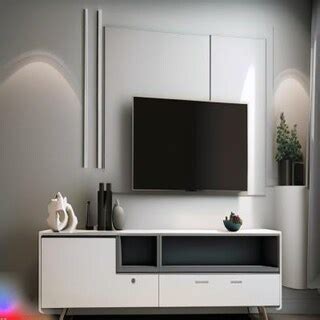 Modern Irish Cream TV Unit Design With Grey And Gold TV Back Panel