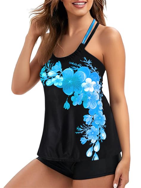 Niuer Women Strappy Tankini Set Floral Print Swimsuits with Shorts 2 ...