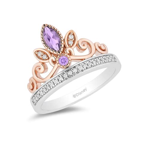 Disney Rapunzel Inspired Diamond and Rose-De-France Tiara Ring in 14K ...