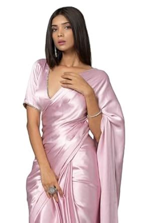 SATAZ Women's Ready to Wear Festive Pink Satin Silk 1 Minute Pre ...