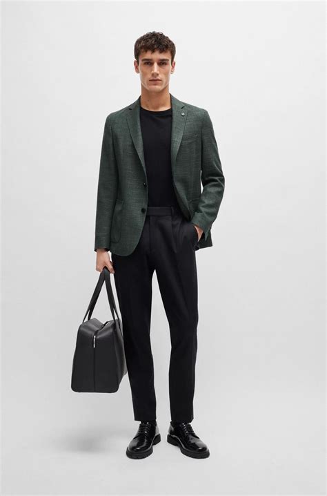 BOSS - Slim-fit jacket in melange stretch cloth | Green blazer outfit ...