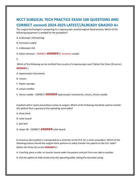 NCCT Surgical Tech Practice Exam: 100 Questions and Answers | Exams ...