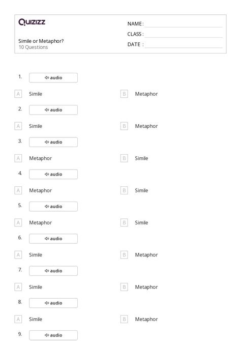 50+ Metaphors worksheets for 2nd Class on Quizizz | Free & Printable