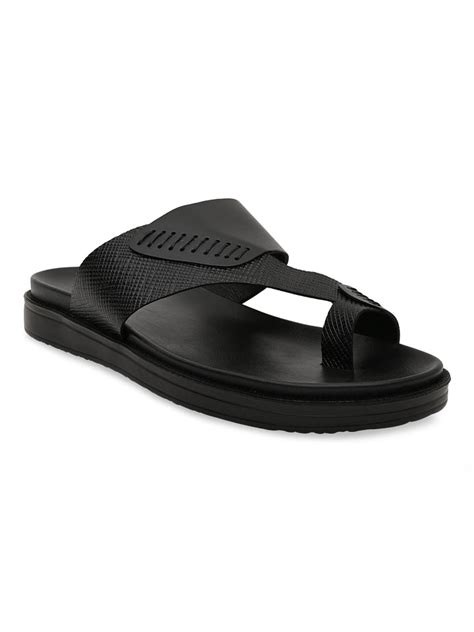 Shop Regal Black Men Textured Leather Sandals Online.