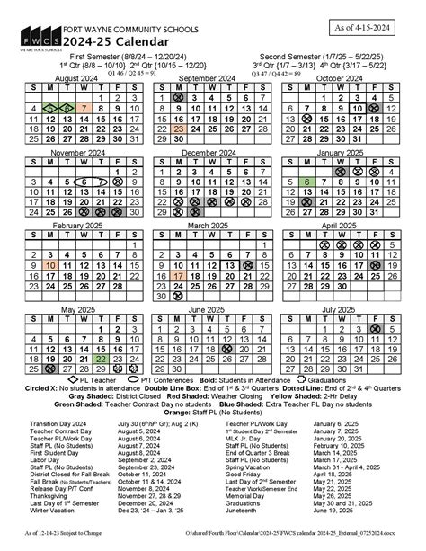 Fort Wayne Community Schools Calendar 2025-2026 & Holidays