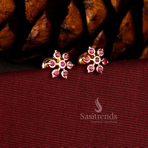 Micro Gold Plated Impon American Diamond Stud Earrings - Sasitrends