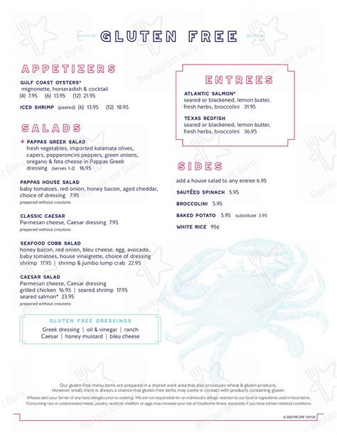 Menu at Pappas Seafood House restaurant, Houston, S Shepherd Dr