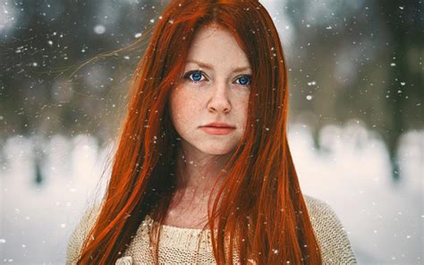 Girl Redhead Blue Eyes Winter wallpaper | 1680x1050 | #19742