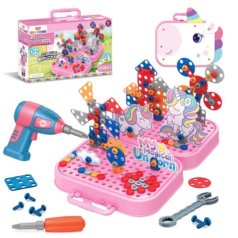 Buy Wembley Electric Drill Screw Puzzle Toy Set| 2-in-1 2D & 3D Unicorn ...