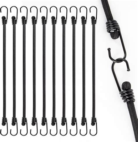 Kinzomor 12 Inch Small Bungee Cord with Hooks-Black Bungee Cords Heavy ...