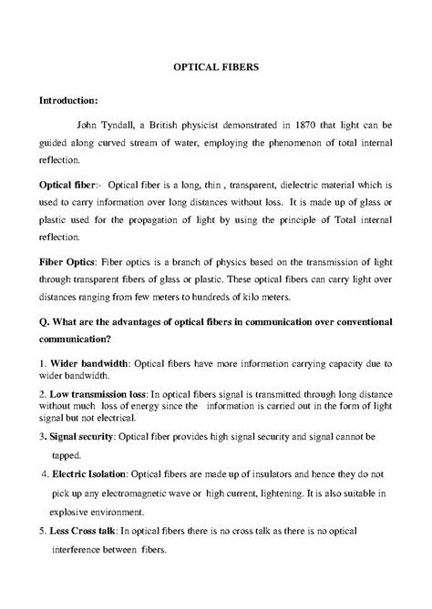 Optical Fibers-unit IV - OPTICAL FIBERS Introduction: John Tyndall, a ...