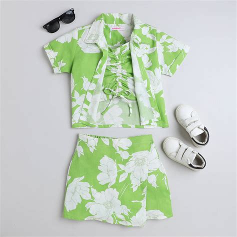 Shop Floral Printed Half Sleeves Shirt With Matching Singlet Ruched ...