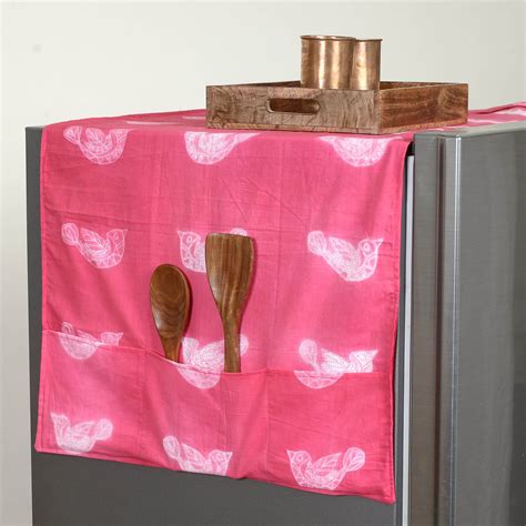 Pink Handmade Cotton Fridge Top Cover with Multiple Pockets
