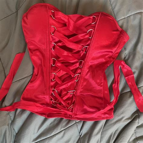 Spirit Halloween Red lace front corset w/hook... - Depop