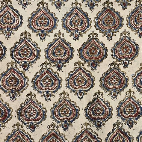 Pure Cotton Kalamkari Cream With Blue And Light Green Heart Motif Hand ...