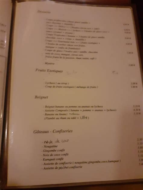 Menu at Thai Thi restaurant, Aurillac