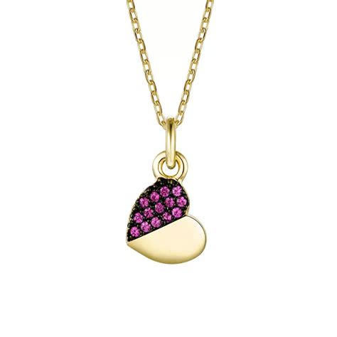14k Gold Plated Purple Cubic Zirconia Heart Pendant Necklace