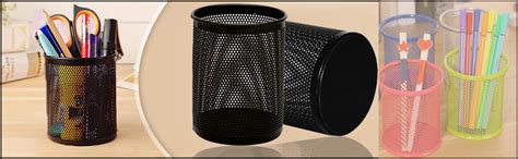 DALUCI Round Mesh Metal Pen Stand, Pencil Stand, Table Desk, Pen Holder ...