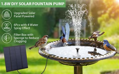Skypearll Solar Panel Water Fountain, New Upgrade 1.8w Water Pump For ...