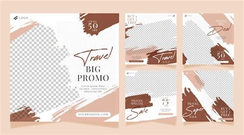 Travel instagram posts with brush strokes | Free Vector