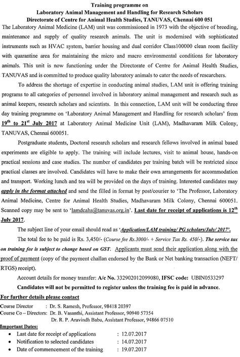 Training Program on Laboratory Animal Management and Handling for ...