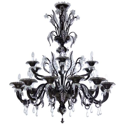 Black Chandelier in Blown Murano Glass with clear color finishes 1990s ...