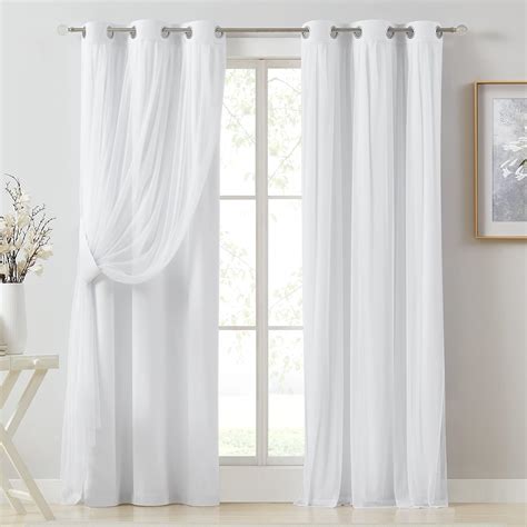 Amazon.com: Bujasso White Full Blackout Curtain Panels with Sheer ...