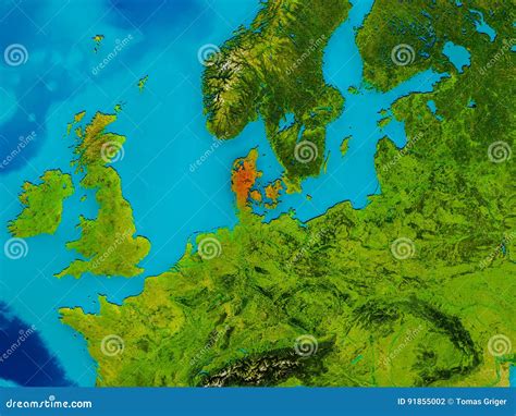 Denmark on physical map stock illustration. Illustration of detailed - 91855002
