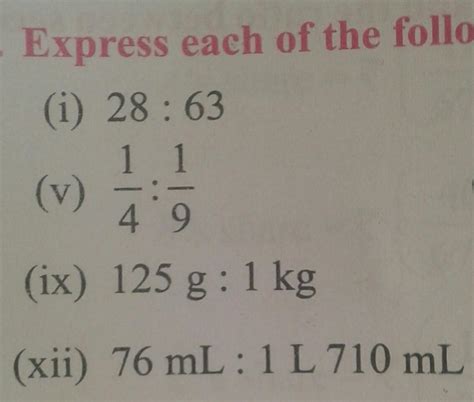 Express each of the following in ratios in the simplest form - Brainly.in