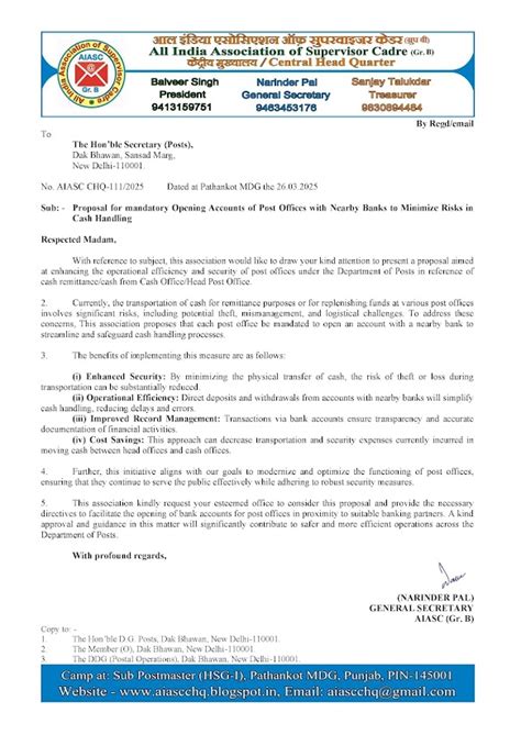 Post Office Bank Accounts Proposal 2025 – Minimize Cash Handling Risks ...