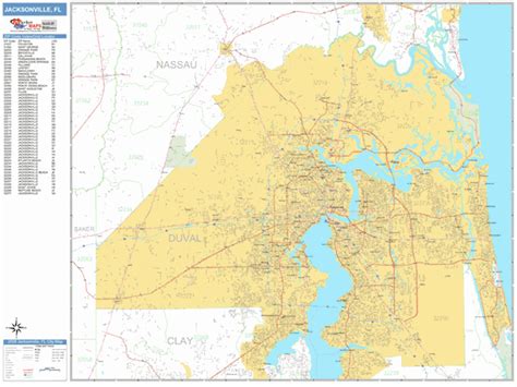 Jacksonville Florida Zip Code Wall Map (Basic Style) by MarketMAPS