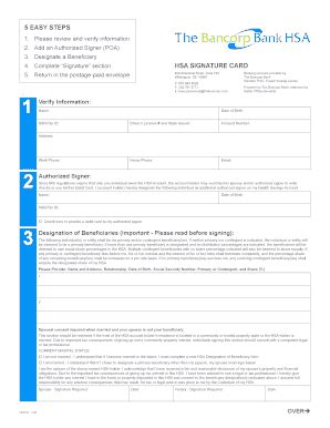 Fillable Online (HSA) Signature Card Form - The Bancorp HSA-KTB Fax ...