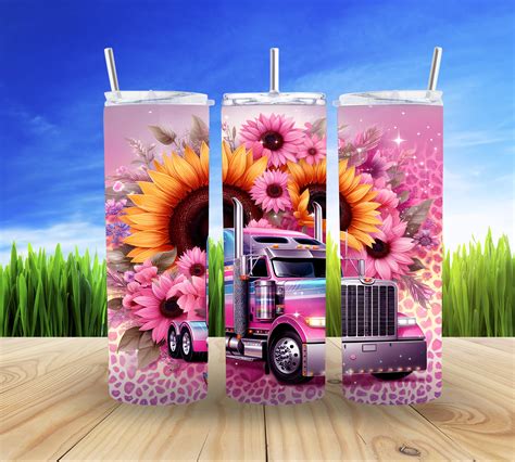 TRUCK - Pink Semi Truck With Sunflowers Tumbler Wrap for Sublimation ...