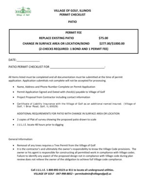 Fillable Online villageofgolf VILLAGE OF GOLF ILLINOIS PERMIT CHECKLIST ...
