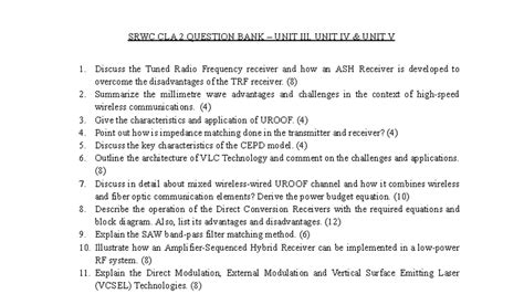SRWC CLA-2 Question Bank: Advanced Topics in RF & Wireless Comm - Studocu