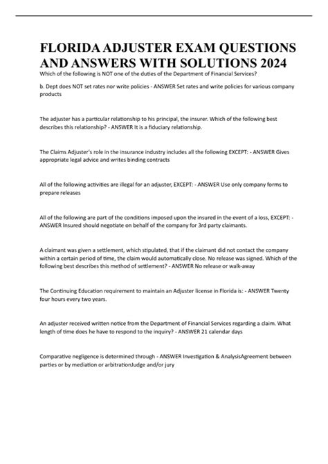 FLORIDA ADJUSTER EXAM QUESTIONS AND ANSWERS WITH SOLUTIONS 2024 ...